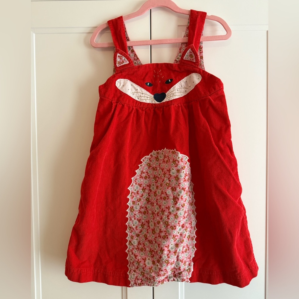 Mini Boden Red Fox Dress with Floral Patch